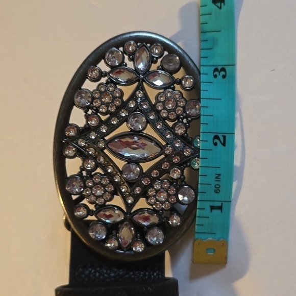 Womens Brown Leather Belt Silver bling rhinestone Buckle Sz.S/M main image 6